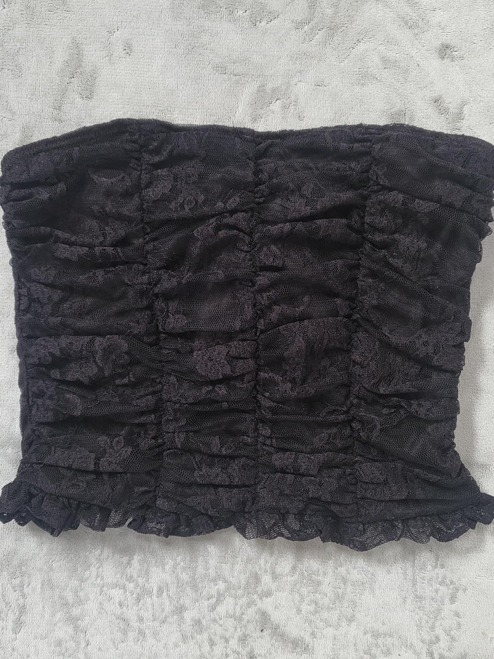 Urban Outfitters Black Ruched Lace Strapless Crop Top